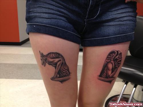 Gargoyle Tattoos On Both Thigh