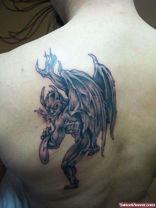 Gargoyle Tattoo On Left Back Shoulder For Men