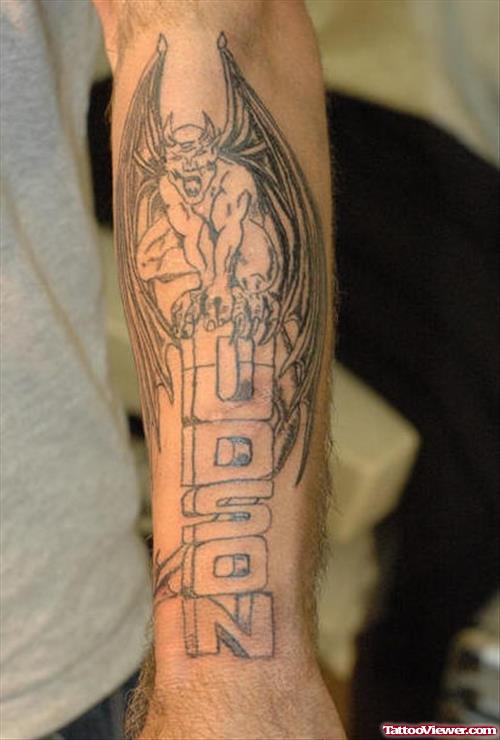 Gargoyle Tattoo On Left Arm