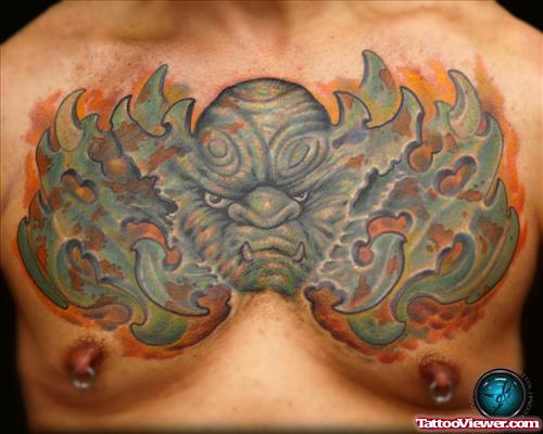 Biomechanical Gargoyle Tattoo On Man Chest