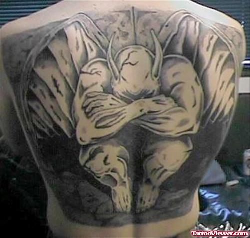 Gargoyle Sitting Sad Tattoo On Back