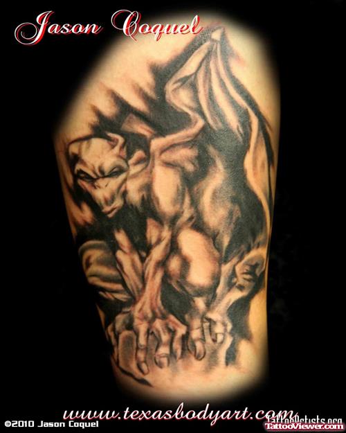 Quality Grey Ink Gargoyle Tattoo Design