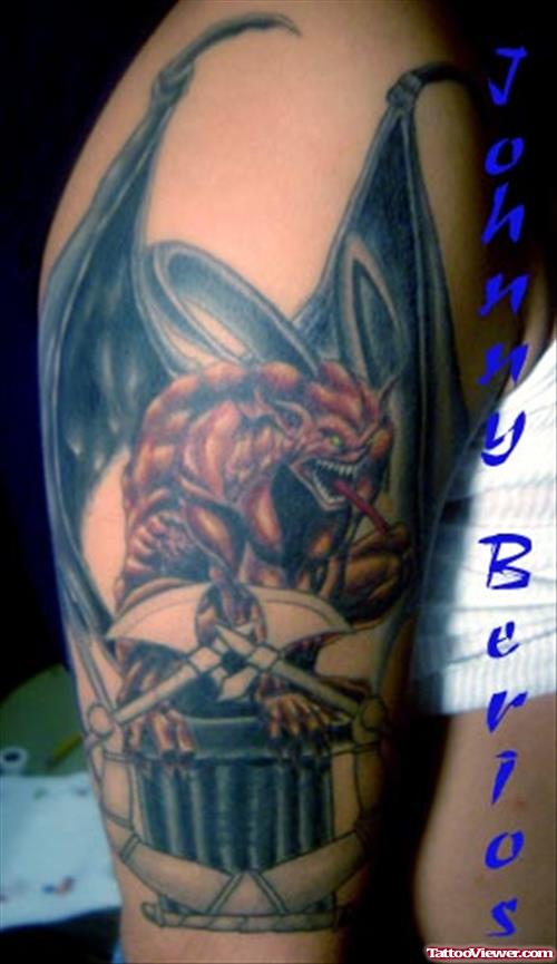 Inspiring Right Half Sleeve Gargoyle Tattoo