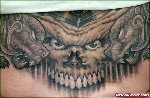 Grey Ink Gargoyle Tattoo On Lowerback
