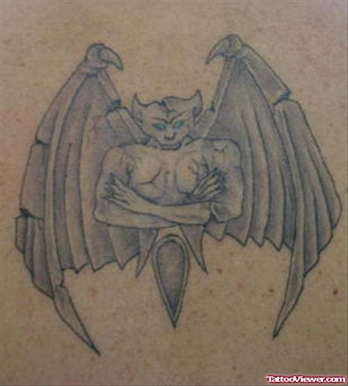 Grey Ink 3D Gargoyle Tattoo