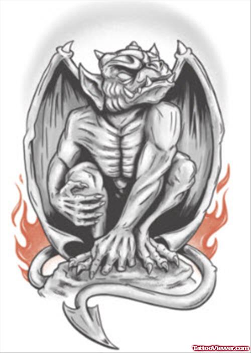 Gargoyle In Flames Tattoo Design
