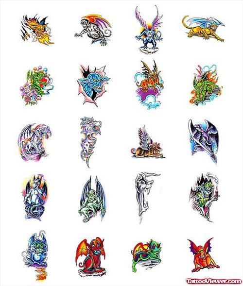 Colored Gargoyle Tattoos Designs