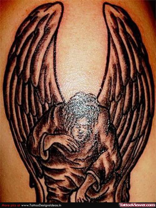 Awesome Grey Ink Angel Winged Gargoyle Tattoo