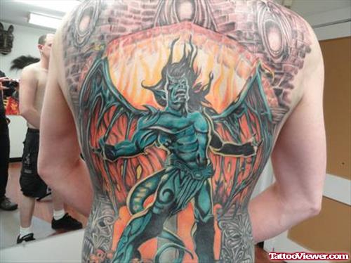 Awesome Colored Gargoyle Tattoo On Back