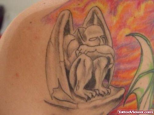 Attractive Gargoyle Tattoo On Left Back Shoulder