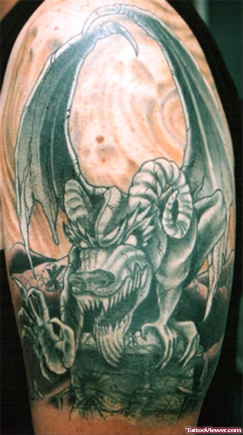 Superior Left Half Sleeve Gargoyle Tattoo
