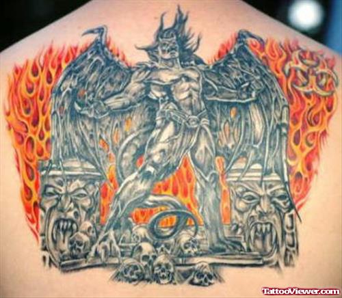 Gargoyle Tattoo On Fire Tattoo On Back