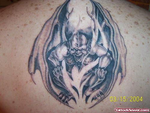 Classic Grey Ink Gargoyle Tattoo