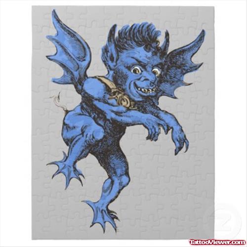 Blue Ink Gargoyle Tattoo Design
