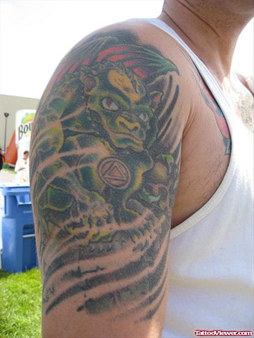 Awesome Right Shoulder Gargoyle Tattoo