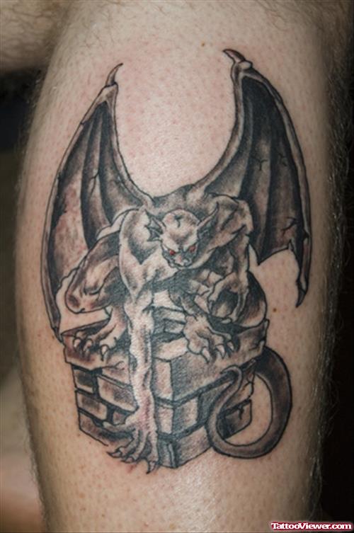 Awesome Gargoyle Tattoo On Leg