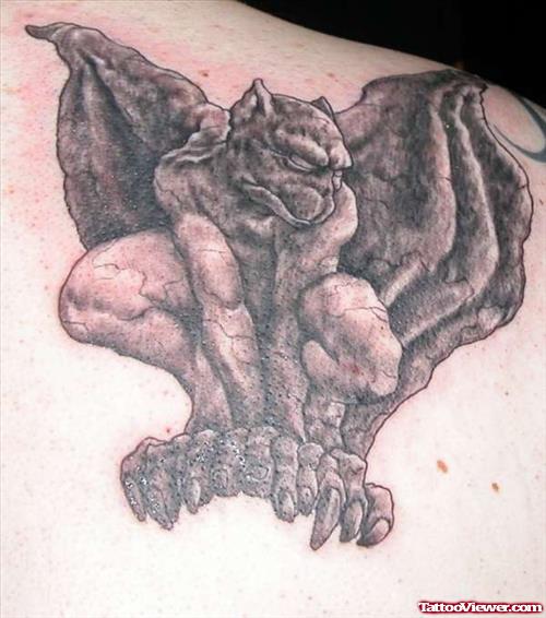 Attractive Grey Ink 3D Gargoyle Tattoo