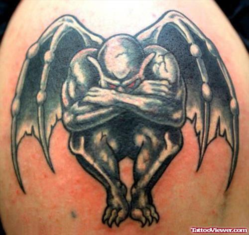 Sad Gargoyle Man Tattoo On Shoulder