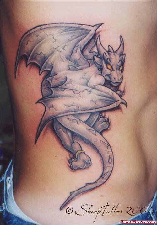 Rib Side Grey Ink Gargoyle Tattoo