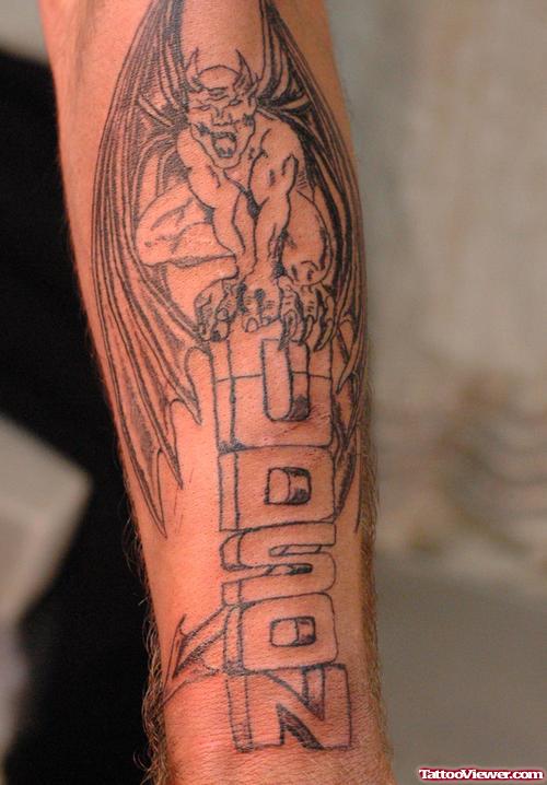 Odson Gargoyle Tattoo On Left Sleeve