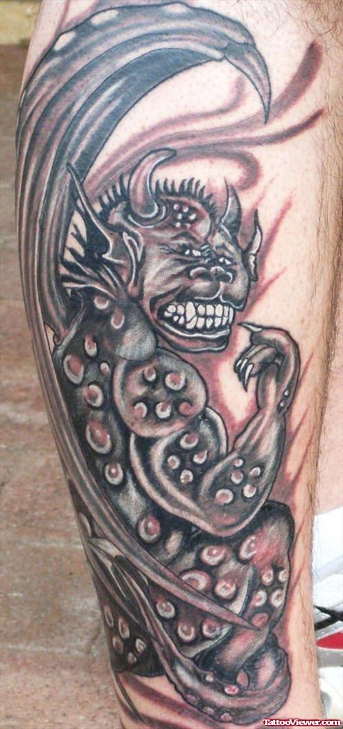 Gargoyle Tattoo On Right Leg