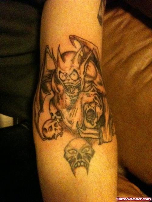 Evil Gargoyle Tattoo On Left Arm