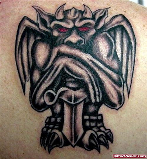 Red Eyes Gargoyle Tattoo On Back