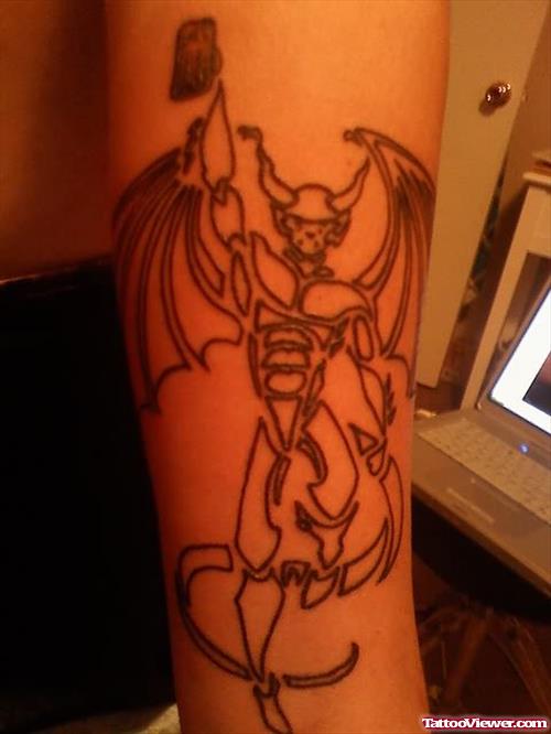 Outline Gargoyle Tattoo On Sleeve