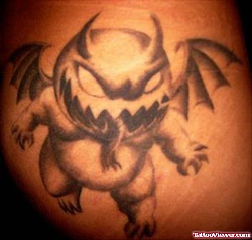 Grey Ink Devil Gargoyle Tattoo