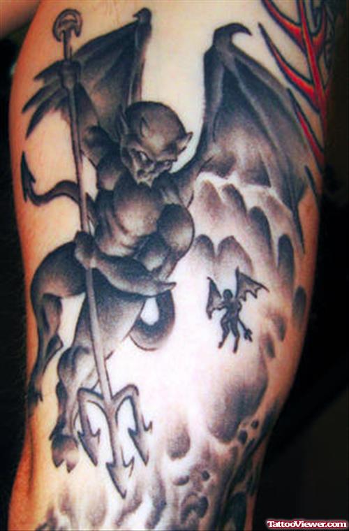 Devil Gargoyle Tattoo On Leg