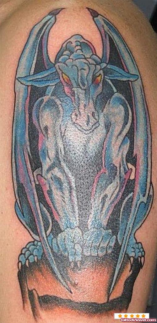 Blue Ink Gargoyle Tattoo