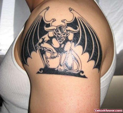 Amazing Left Shoulder Gargoyle Tattoo