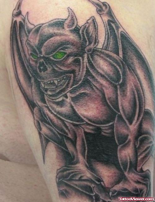 Green Eyes Gargoyle Tattoo On Half Sleeve