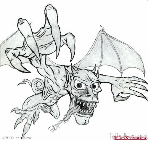 Devil Flying Gargoyle Tattoo Design