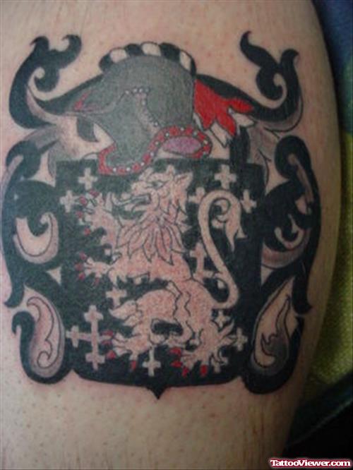 Black Ink Gargoyle Crest Tattoo