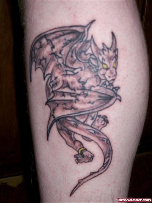Superior Grey Ink Gargoyle Tattoo On Leg
