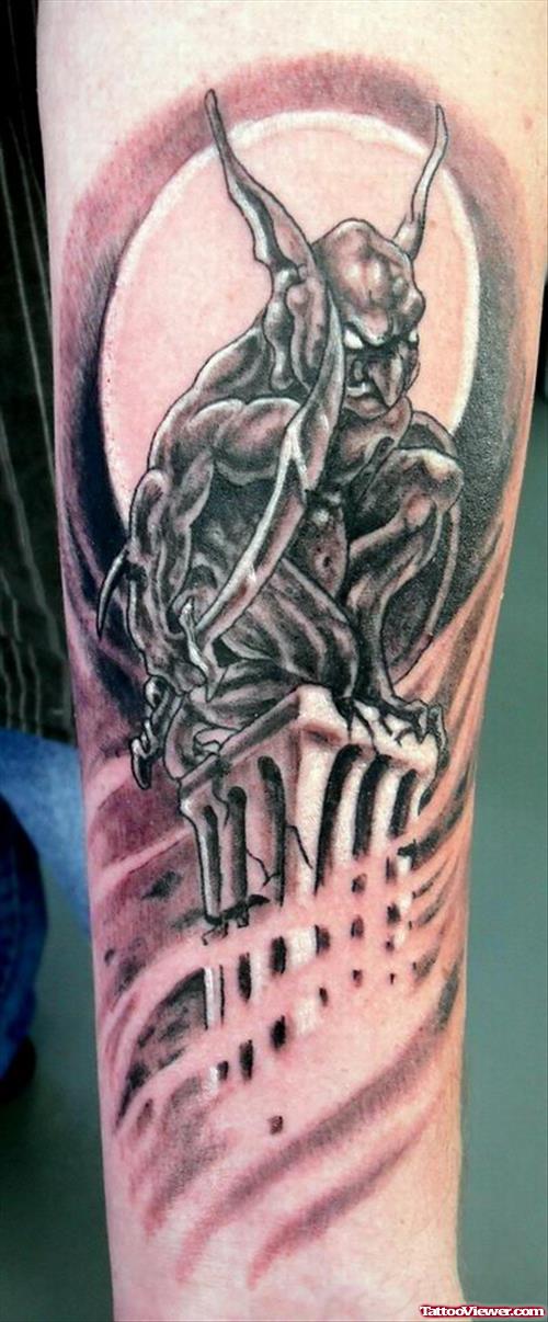 Quality Grey Ink Gargoyle Tattoo