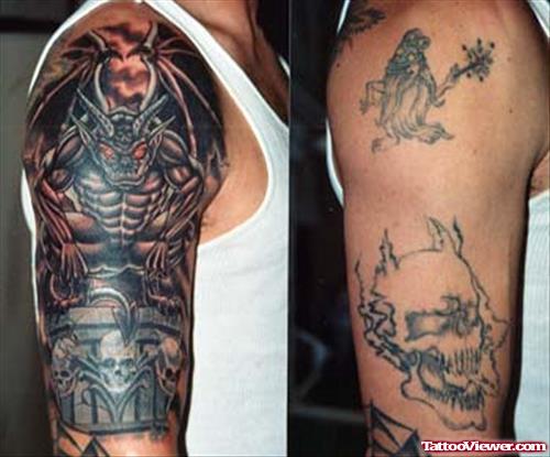 Half Sleeve Gargoyle Tattoo Design