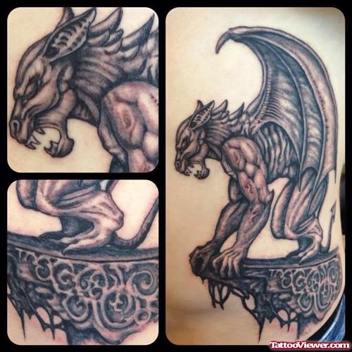 Awesome Grey Ink Gargoyle Tattoos Designs