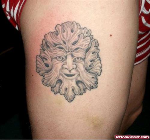 Awesome Grey Ink Gargoyle Head Tattoo