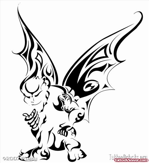 Amazing Black Ink Gargoyle Tattoo Design