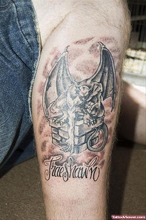 Unique Gargoyle Tattoo On Leg