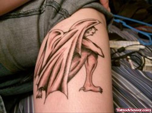 Special Grey Ink Gargoyle Tattoo On Leg