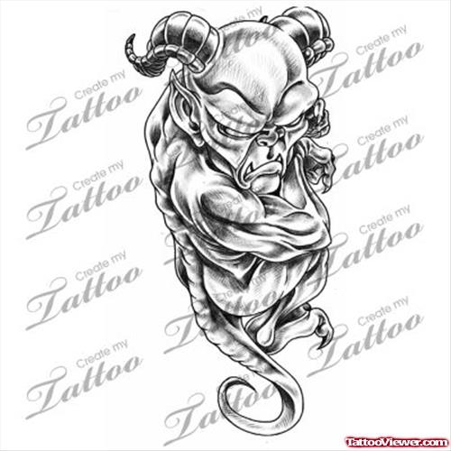 Grey Ink Gargoyle Tattoo Design