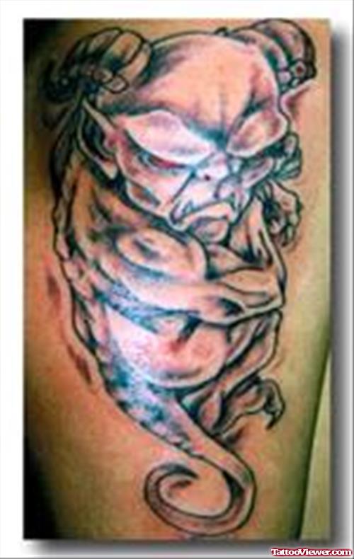 Grey Ink Evil Gargoyle Tattoo