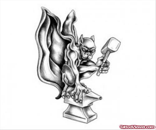 Gargoyle With Hammer Tattoo Design