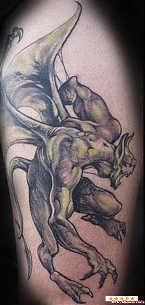 Awesome Grey Ink Gargoyle Tattoo