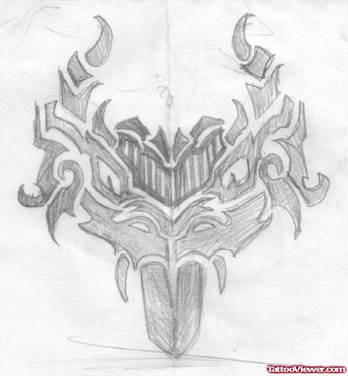 Grey Ink Tribal Gargoyle Tattoo Design