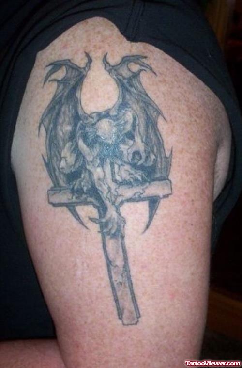 Cross And Gargoyle Tattoo