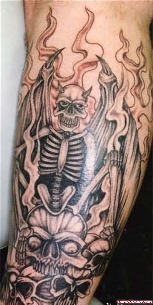 Flaming Skull Gargoyle Tattoo